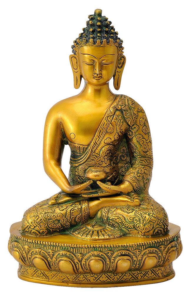 Golden Finish Statue Buddha with Carved Robe