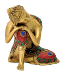 Brass Dreaming Buddha Figure with Mosaic Work