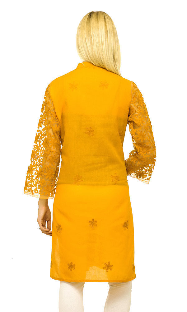 Cool Orange Embroidered Cotton Kurta for Summers