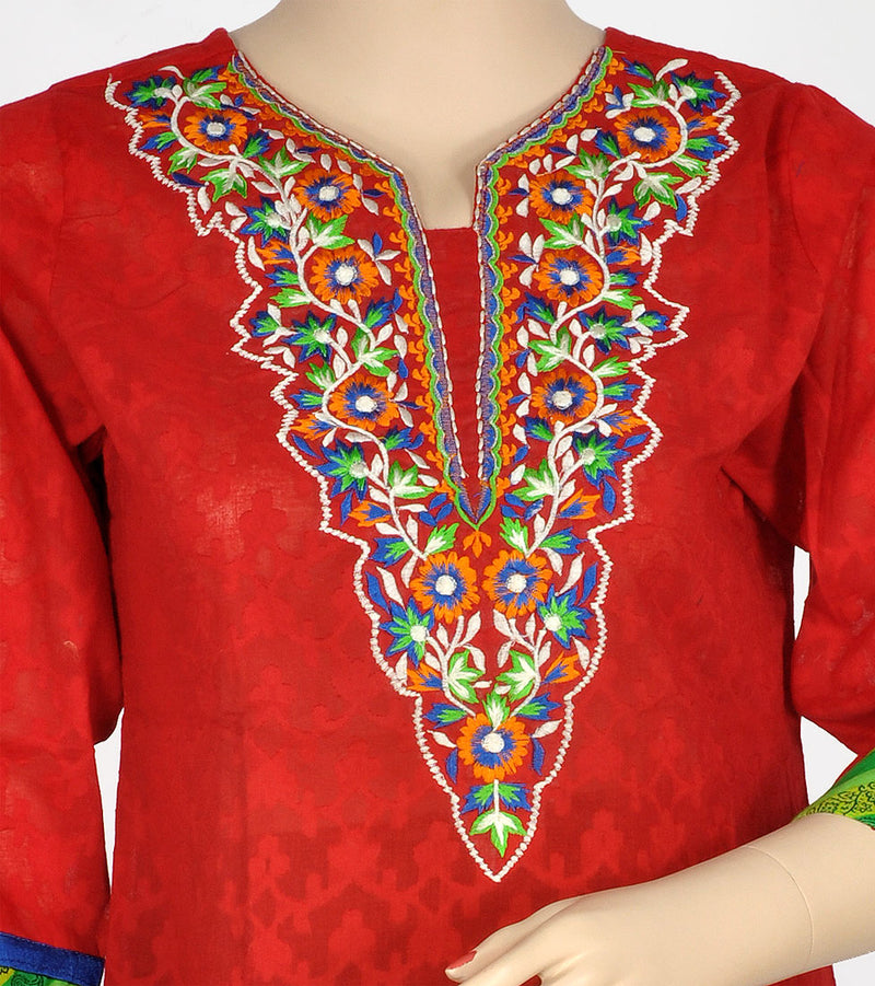 Red Embroidered Kurta