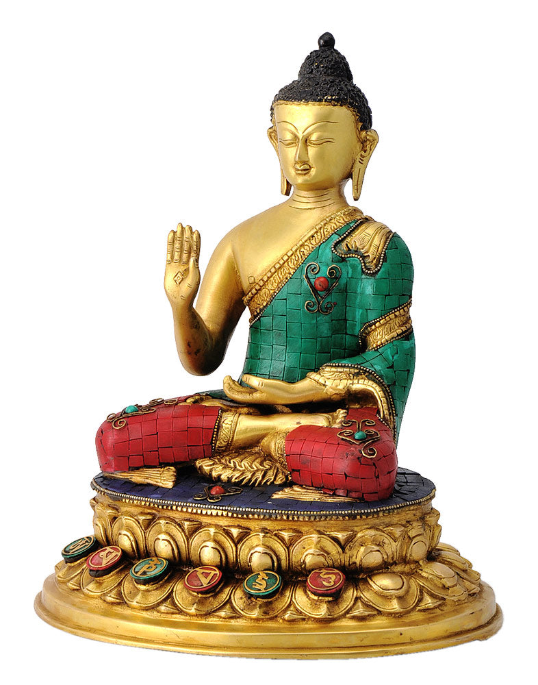Blessing Buddha Brass Sculpture with Mosaic Work