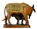 Auspicious Cow and Calf Brass Statue 10"
