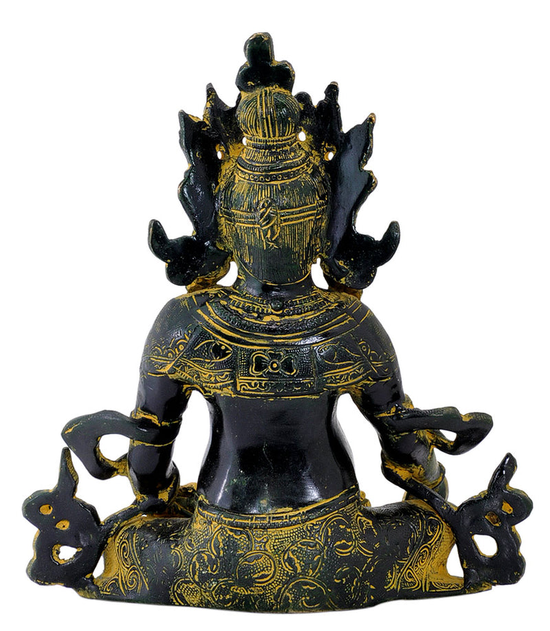 Seated Lord Kuber Antiquated Brass Statue 10"