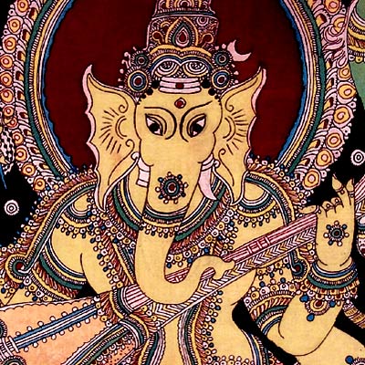 Lord Ganesha as Veena Vadak - Kalamkari Painting