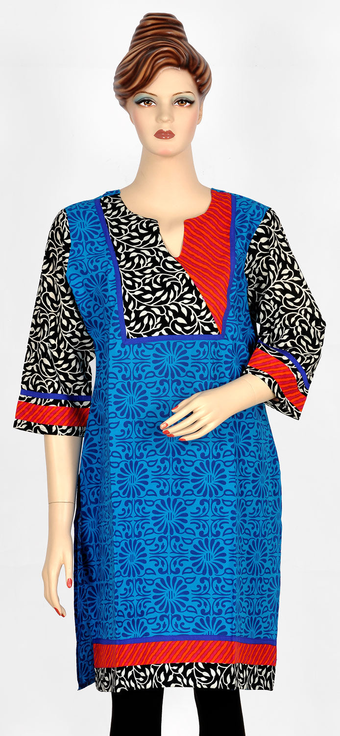 Blue Printed Cotton Kurta