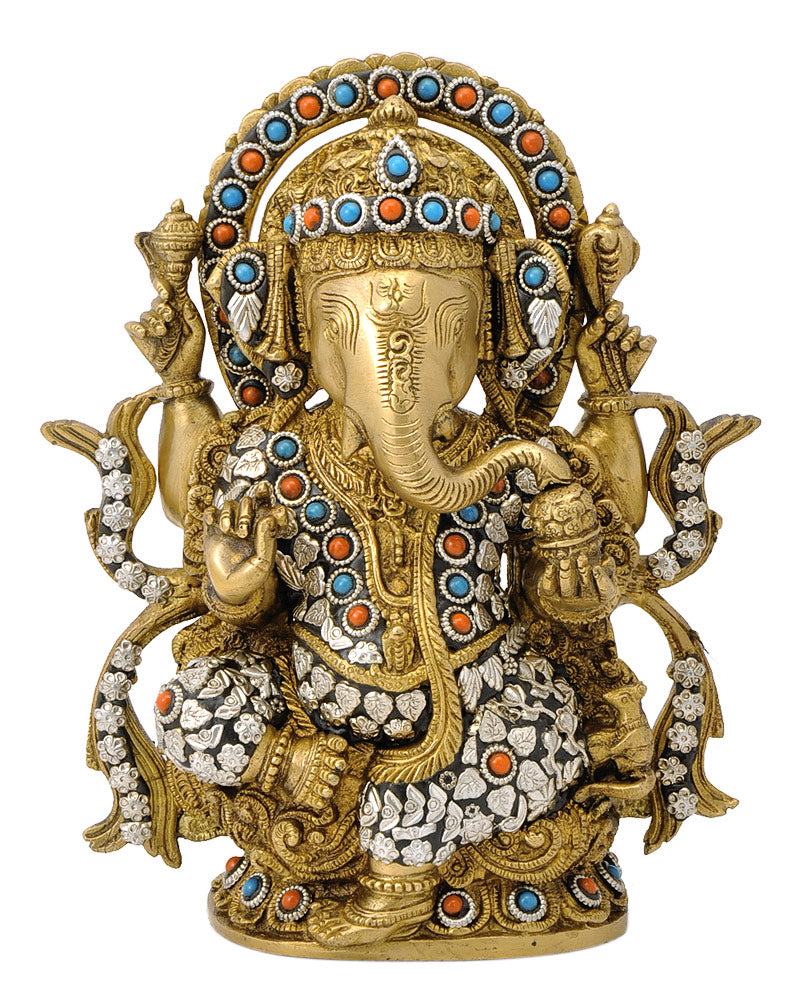 Chaturbhuj Lord Ganesha Brass Figure