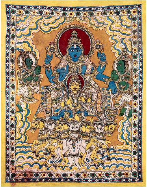 The Sun Lord "Surya Dev" Kalamkari Painting