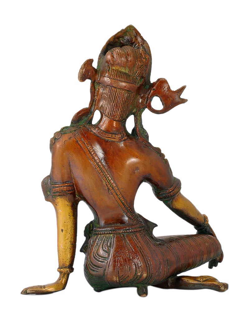 Rain Deity Indra Dev Sitting Position - Brass Statue 9.40"