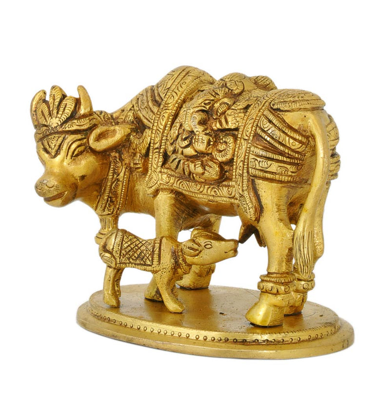 Cow with her Calf Wearing Laxmi Ganesh Carved Over Cloth