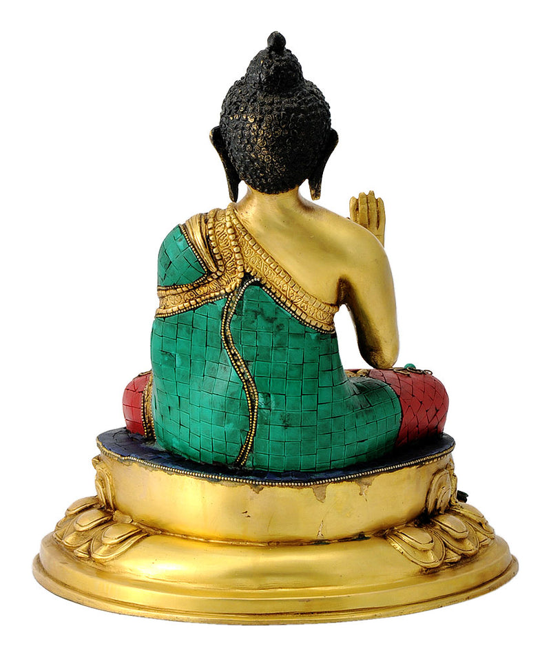 Blessing Buddha Brass Sculpture with Mosaic Work