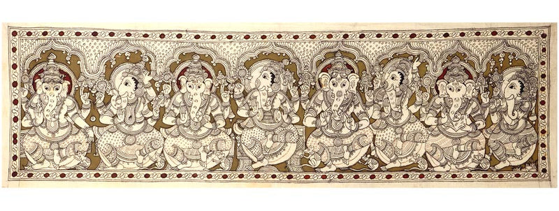God Ganesha  In Ashta Roopa - Kalamkari Painting