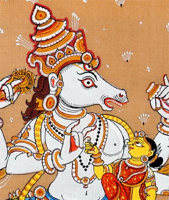 Lord Hayagriva with Goddess Lakshmi - Ptachitra Painting