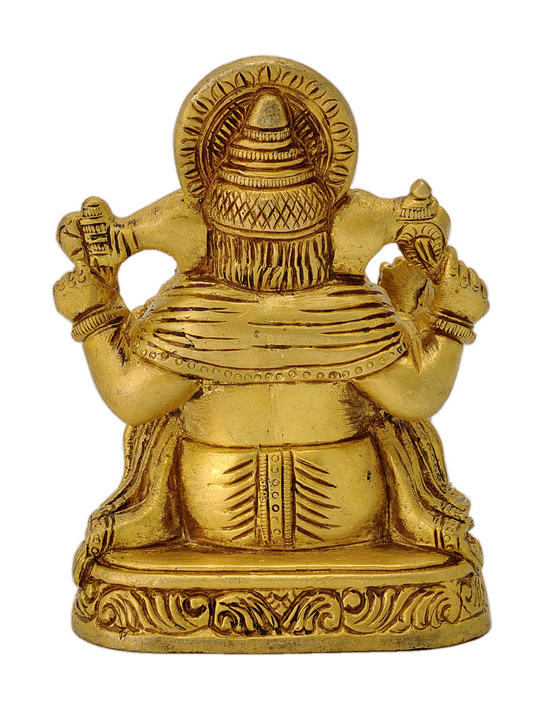 Sitting Lord Vinayaka Gold Finish Brass Statue