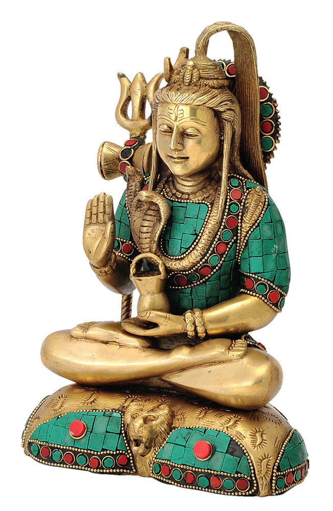 Blessing God Shiva Sculpture with Colored Mosaic