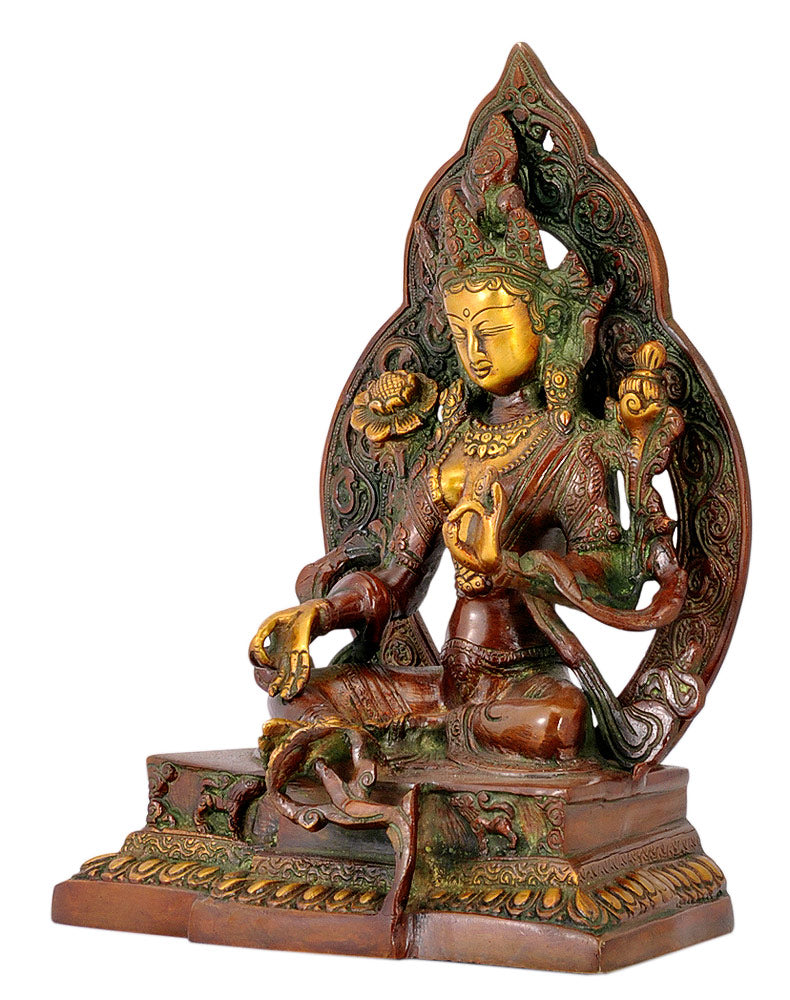 Seated Goddess Green Tara Brass Figurine