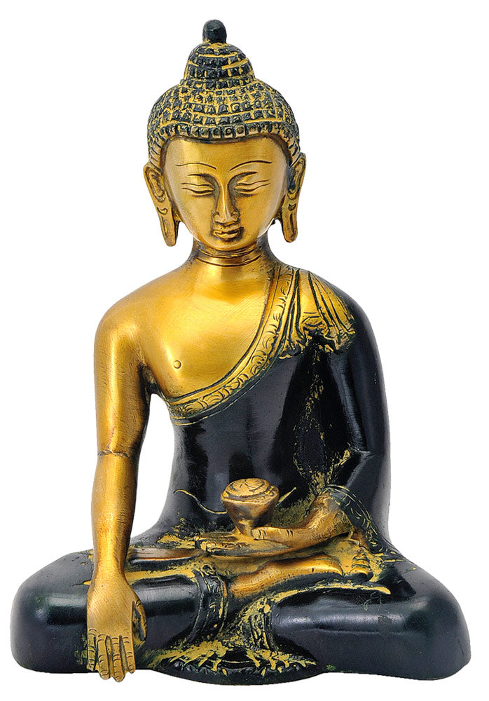 Beautiful Earth Touching Buddha Brass Sculpture 7.25"