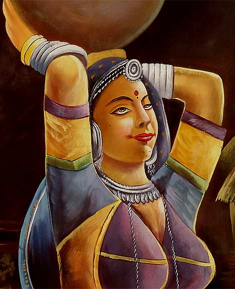 Thoughtful Lady - Hand Painted Silk Painting