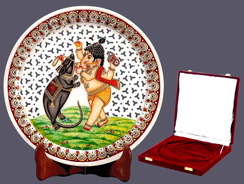 Baby Ganesh Plays with Mouse - Marble Painting