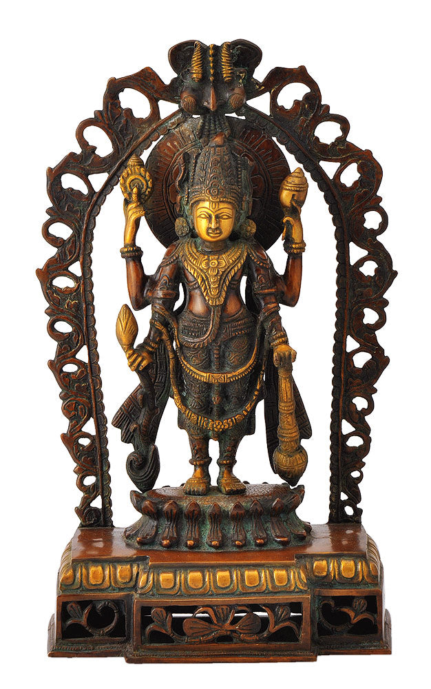 Standing Four Armed God Vishnu Brass Sculpture
