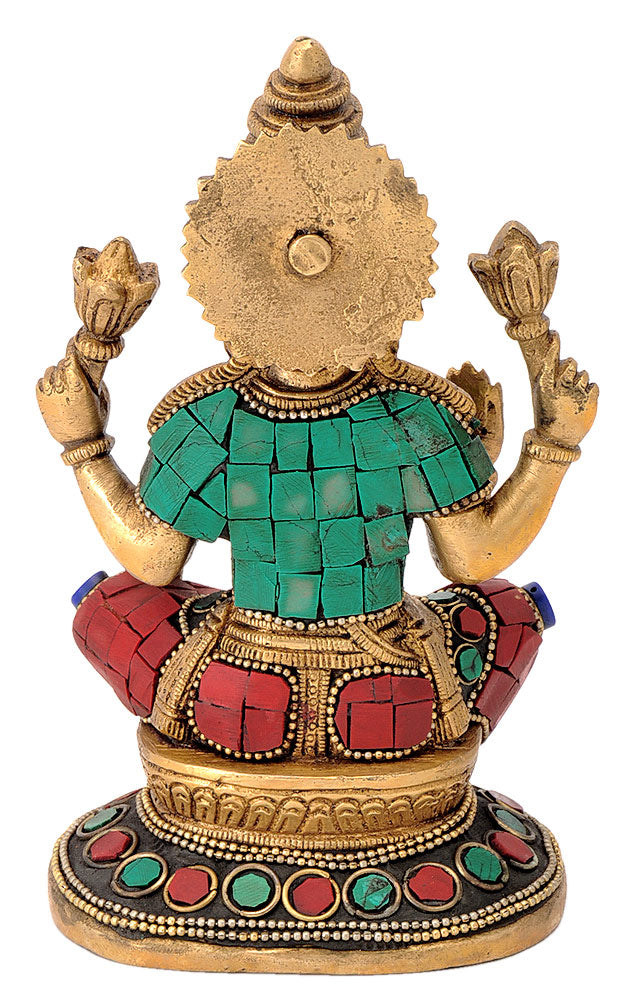 Goddess Lakshmi Maa Seated on Chowki Brass Statue