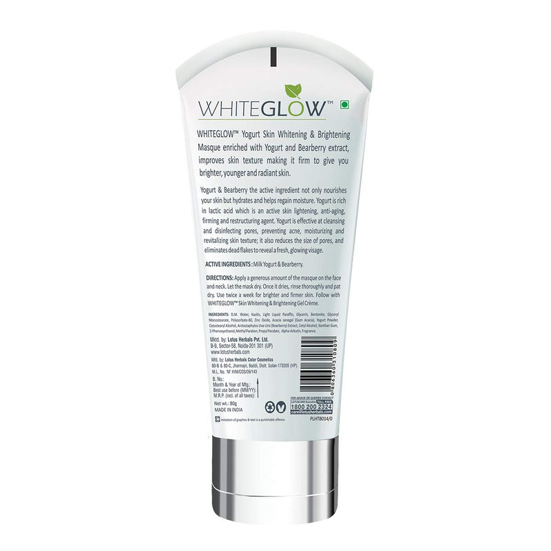 Lotus Herbals White Glow Yogurt Skin Whitening And Brightening Masque, 80g