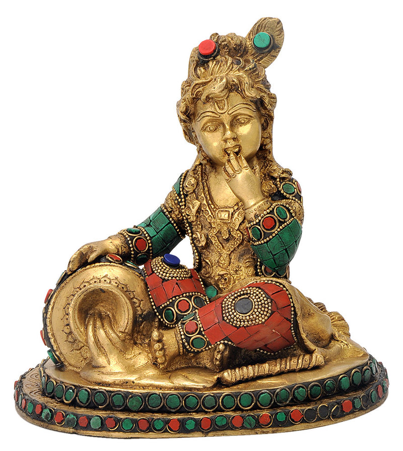 Makhanchor Baby Krishna Brass Figurine