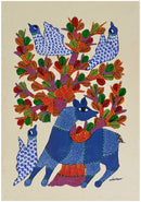 Deer and Birds - Folk Art Gond Panting