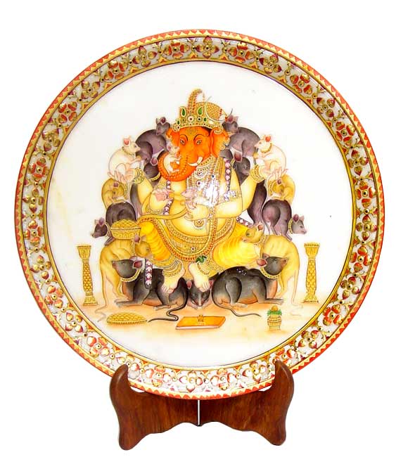 Ganesha in Leisure Mood-Painted Marble Plate