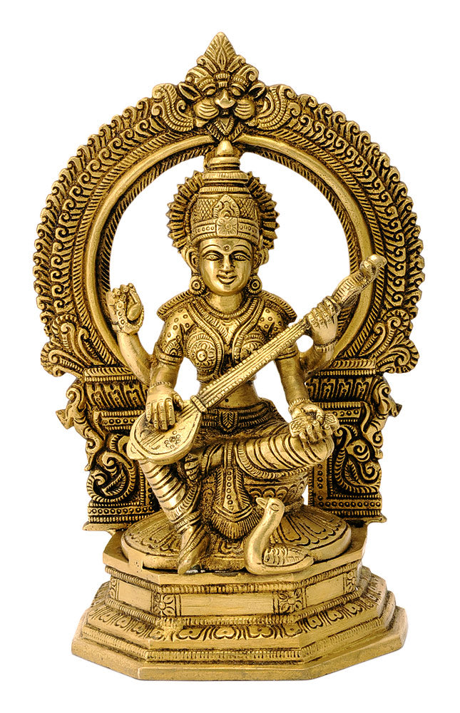 Goddess Devi Saraswati with Veena - Brass Statue