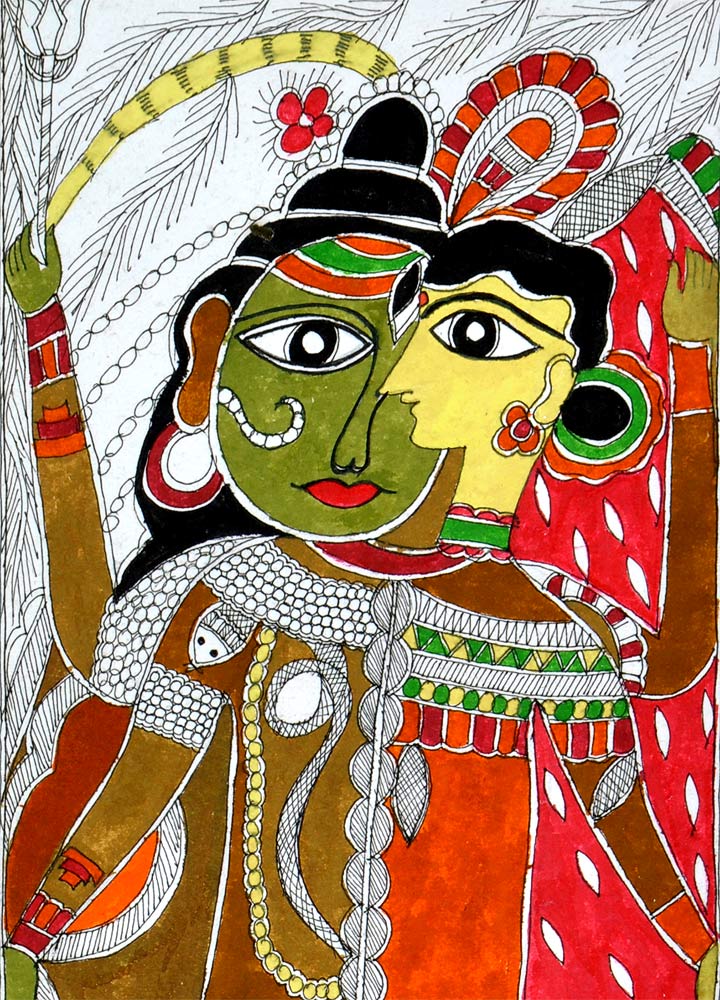 Shiva As Ardhnareshwara - Madhubani Painting