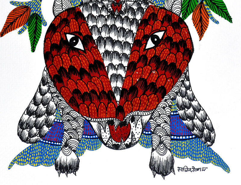 Gond Tribal Painting "Tigers" 14"