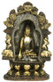 Buddha Seated on Ornament Throne - Brass Statue