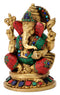 Ganesha Brass Statue with Colored Stone Work