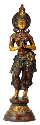 Namaste Welcome Lady Brass Sculpture
