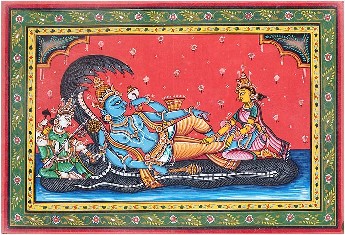 Lord Vishnu on Shesh Naga - Patachitra Painting