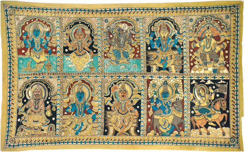 Ten Incarnations of Sri Vishnu - Cotton Kalamkari Painting