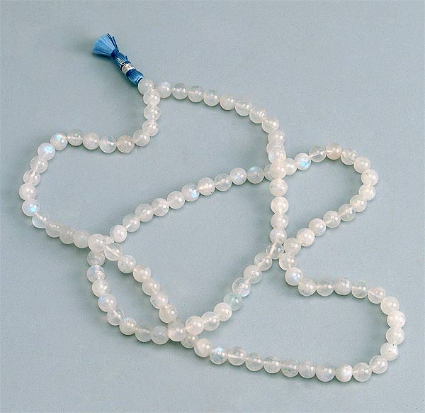 Lunar Power - Rainbow Moonstone Mala 28"L