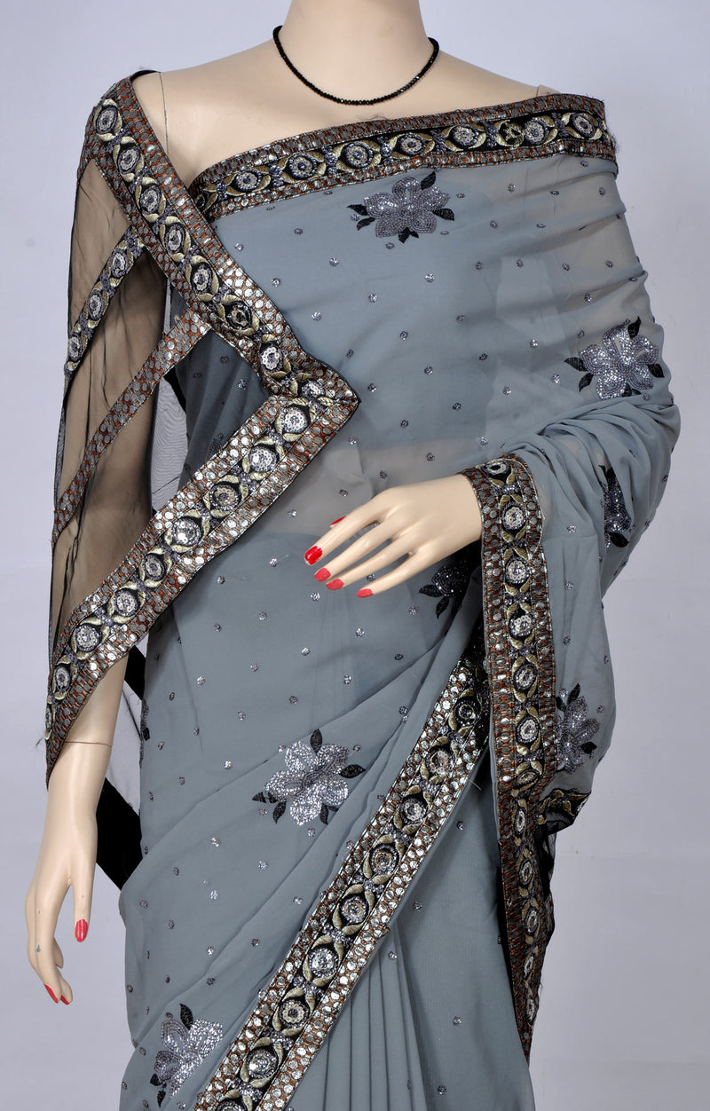 Grey Embroidery Saree with Sequins