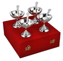 Silver Plated Ice Cream 4 Bowl Set Velvet Box Pack