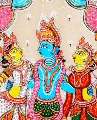 Krishna with Consorts-Indian Devotional Painting