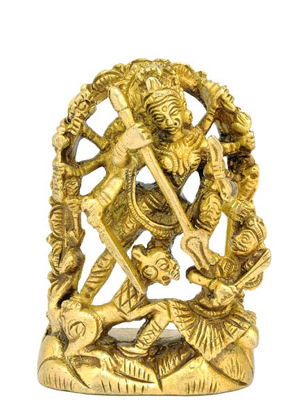Goddess Durga Mahishasur Mardini - Small Brass Figurine
