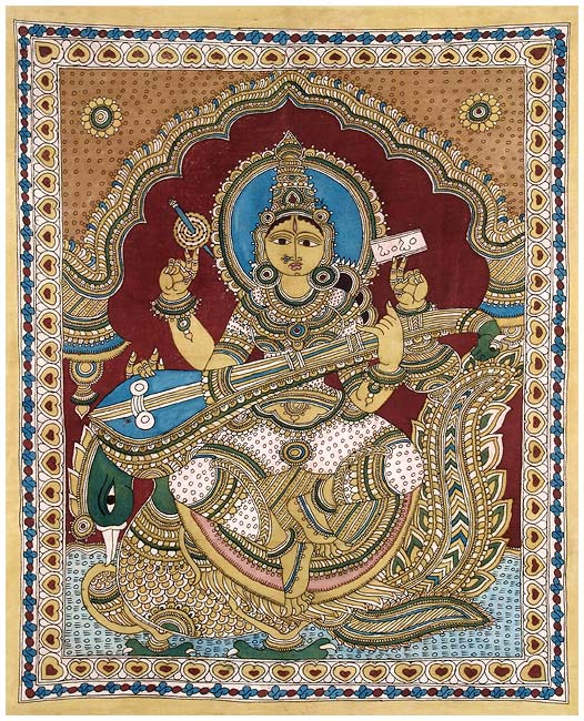 Hamsvahini Saraswati - Cotton Kalamkari Painting