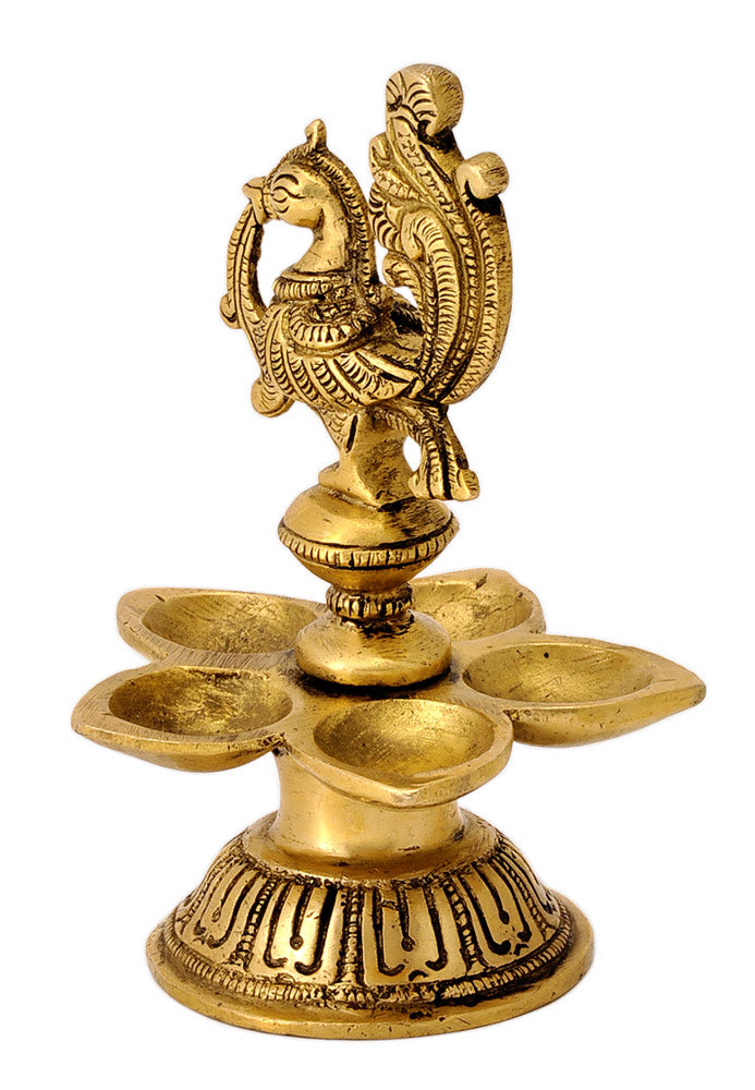 Five Wick Peacock Brass Oil Lamp 5.25"