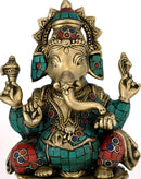 Seated Chaturbhuj Ganesha - Brass Sculpture 9.50"