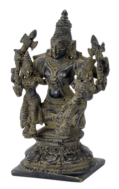 Lord Vishnu with Consorts Brass Antique Finish Statue