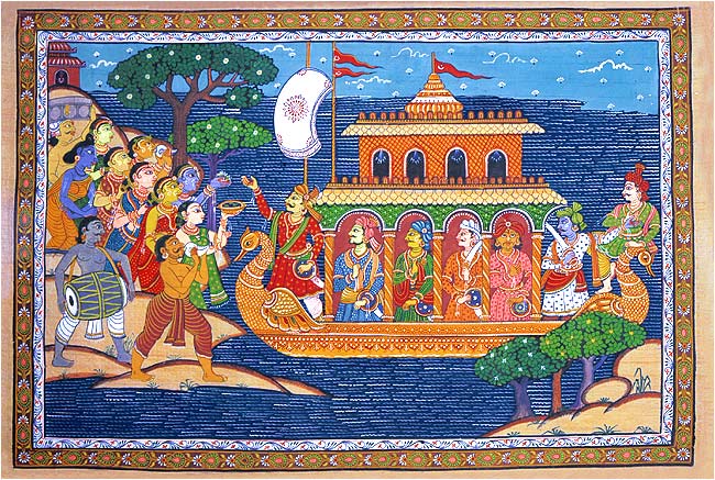 After a Successful Trip - Patachitra Silk Painting