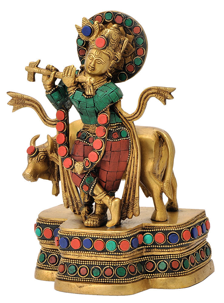 Lord Krishna Playing Flute Brass Sculpture