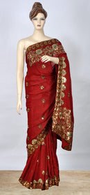 Pomegranate Red Saree with Heavy Sequins Work