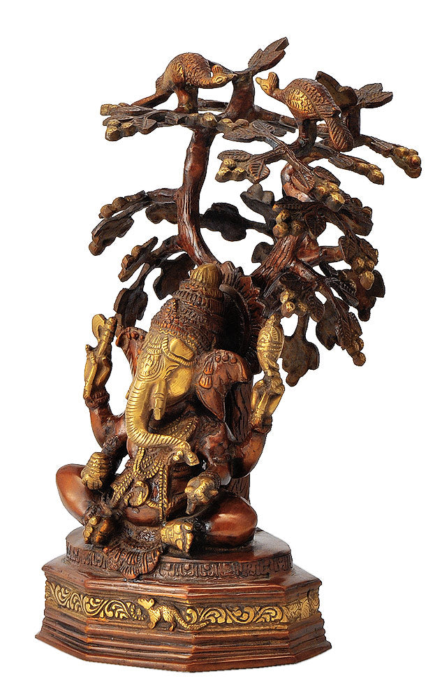 Lord Ganesha Seated Under Kadamba Tree 13.75"