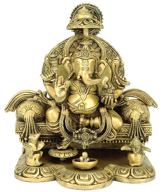 Enthroned Ganpati - Brass Statue